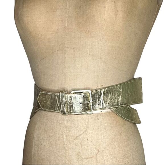 1980s Vintage Karl Lagerfeld Gold Leather Belt Size XS main image 12